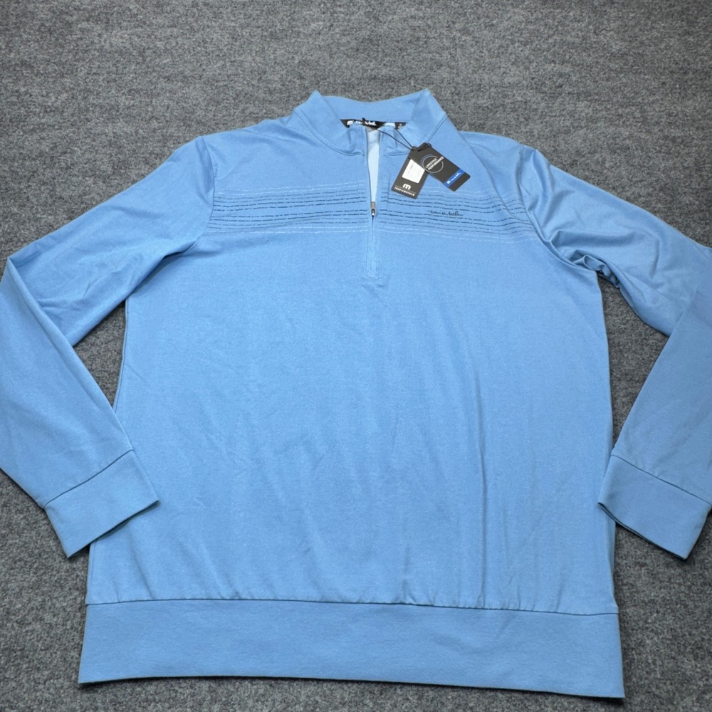 TravisMathew Pullover Mens XL Blue Heritage Quarter Zip Golf Sweatshirt NWT
